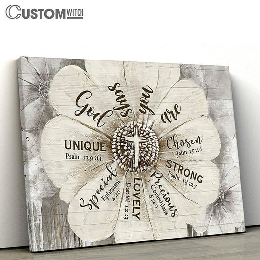 God Says You Are Flower Vintage Canvas Wall Art - Bible Verse Canvas - Religious Prints