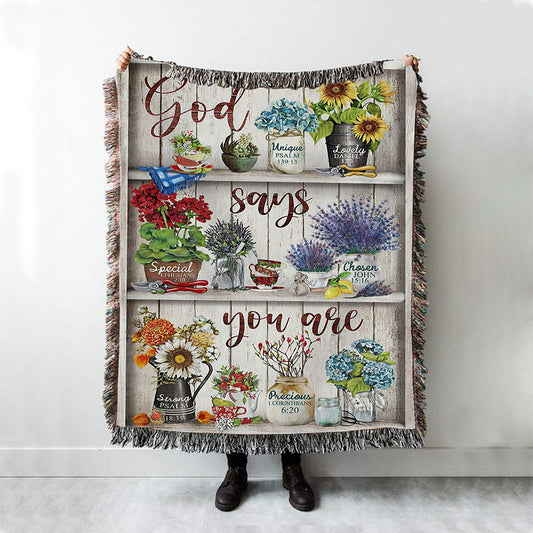 God Says You Are Flower Woven Throw Blanket - Christian Wall Woven Blanket - Religious Woven Blanket Prints