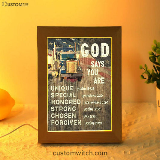 God Says You Are Frame Lamp - Christian Gifts For Trucker Drivers - Christian Night Light Decor