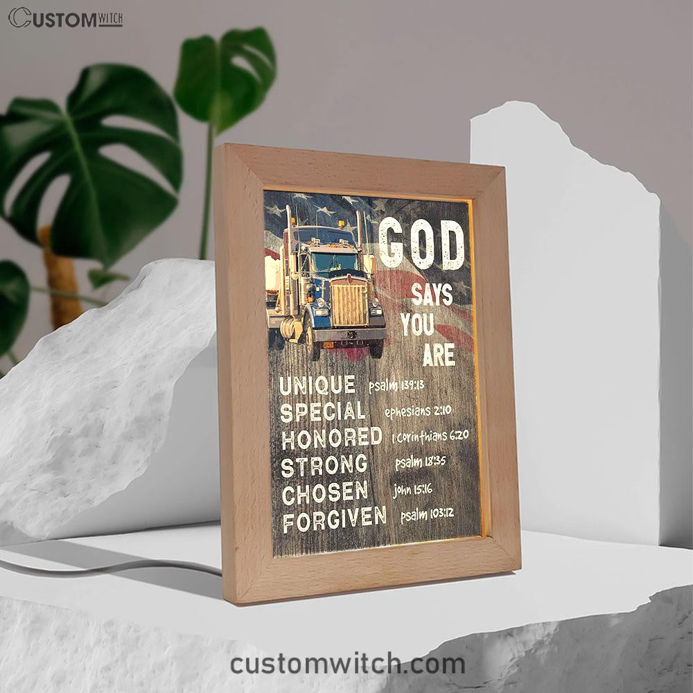 God Says You Are Frame Lamp - Christian Gifts For Trucker Drivers - Christian Night Light Decor