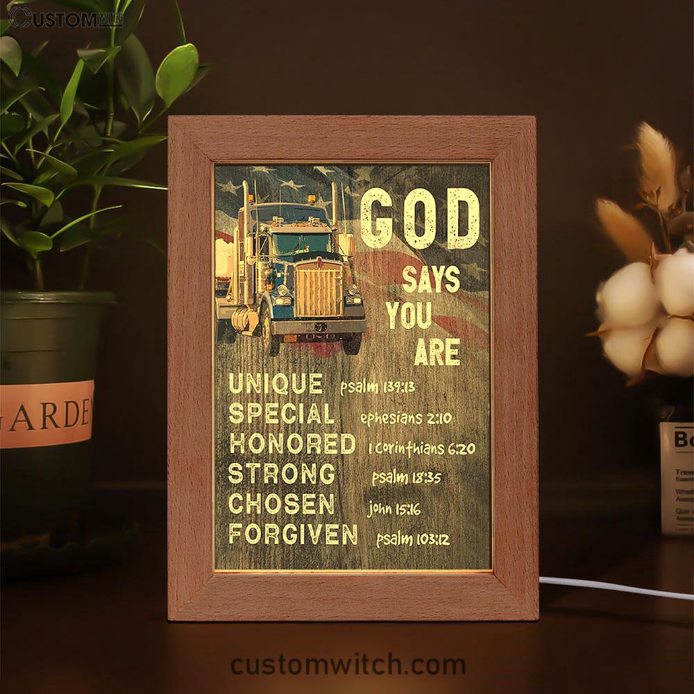 God Says You Are Frame Lamp - Christian Gifts For Trucker Drivers - Christian Night Light Decor