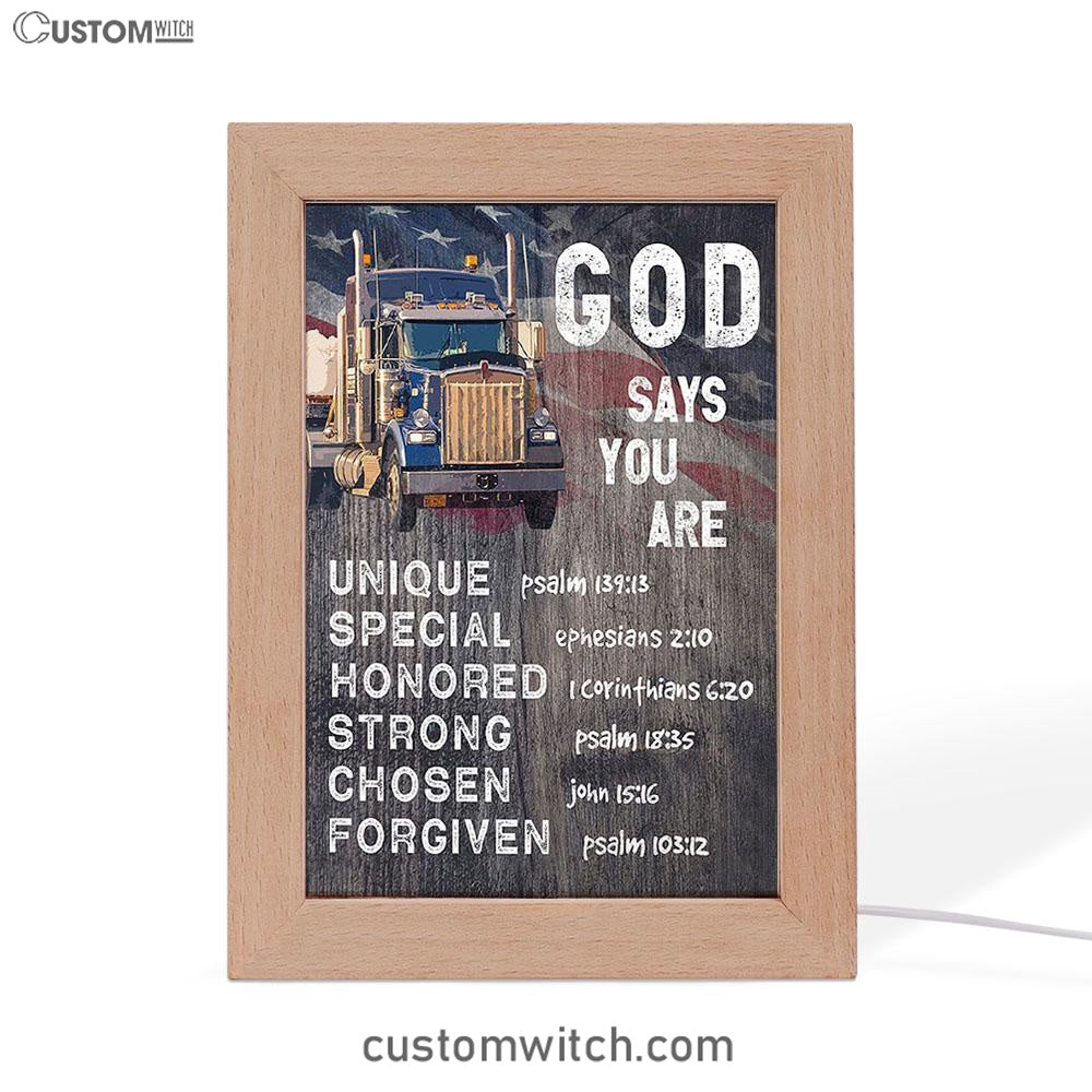 God Says You Are Frame Lamp - Christian Gifts For Trucker Drivers - Christian Night Light Decor