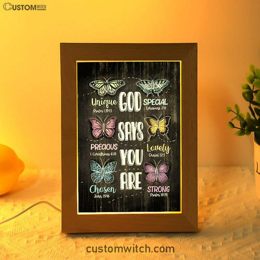 God Says You Are Frame Lamp Art - Bible Verse Wooden Lamp - Inspirational Art - Christian Home Decor