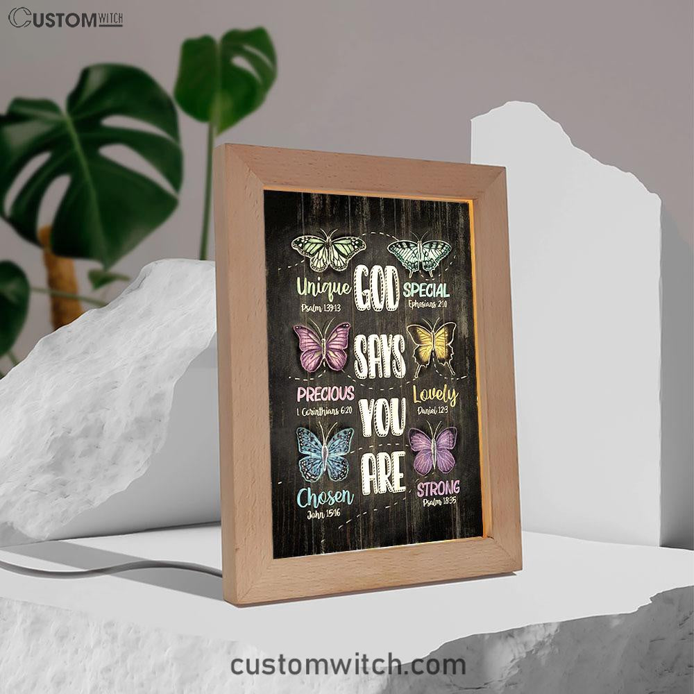 God Says You Are Frame Lamp Art - Bible Verse Wooden Lamp - Inspirational Art - Christian Home Decor