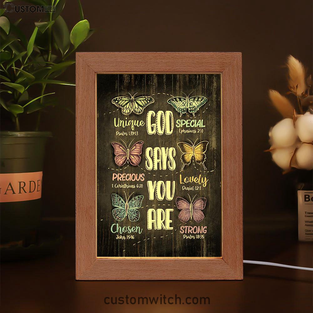 God Says You Are Frame Lamp Art - Bible Verse Wooden Lamp - Inspirational Art - Christian Home Decor