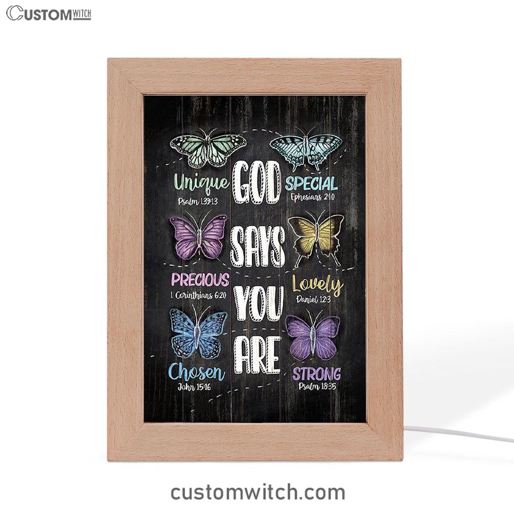 God Says You Are Frame Lamp Art - Bible Verse Wooden Lamp - Inspirational Art - Christian Home Decor