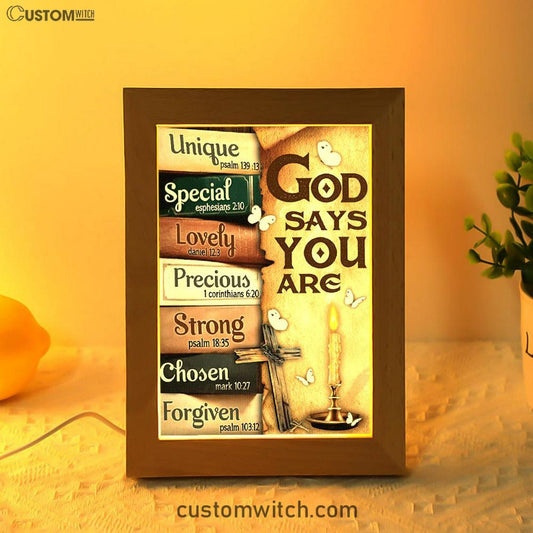 God Says You Are Frame Lamp Art - Christian Art Decor - Religious Gifts Night Light