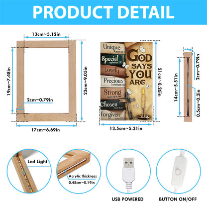 God Says You Are Frame Lamp Art - Christian Art Decor - Religious Gifts Night Light