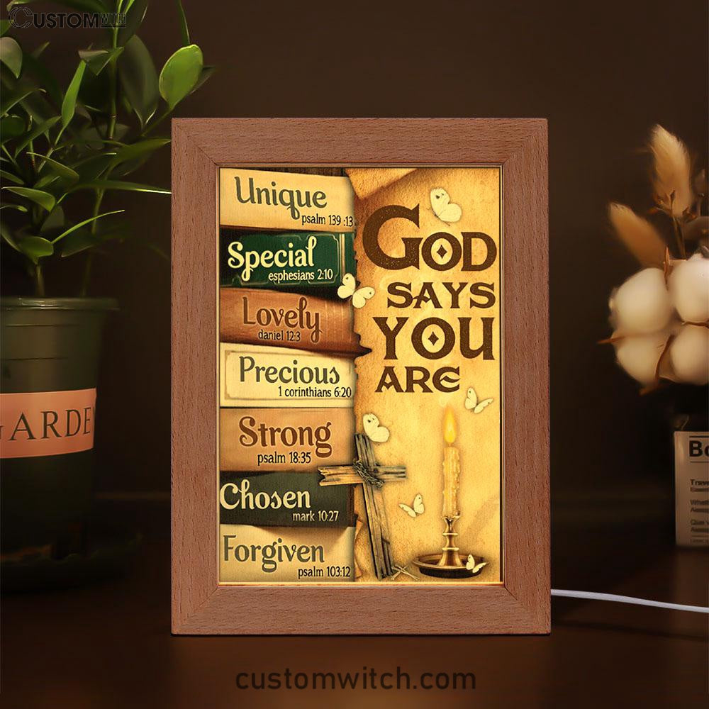 God Says You Are Frame Lamp Art - Christian Art Decor - Religious Gifts Night Light