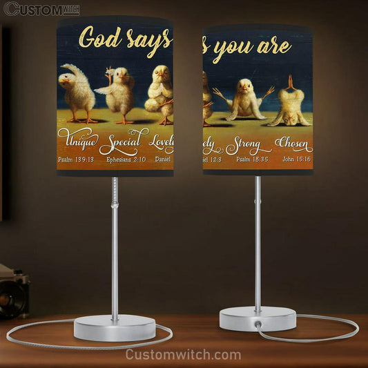 God Says You Are Funny Chicken Yoga Large Table Lamb Art - Christian Lamb Gift Home Decor - Religious Table Lamb Prints