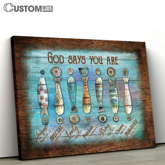 God Says You Are Hook Fishing Rod Canvas Wall Art - Bible Verse Canvas - Religious Prints
