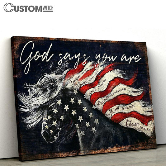 God Says You Are Horse Flag Canvas Wall Art - Christian Wall Canvas - Scripture Canvas Prints
