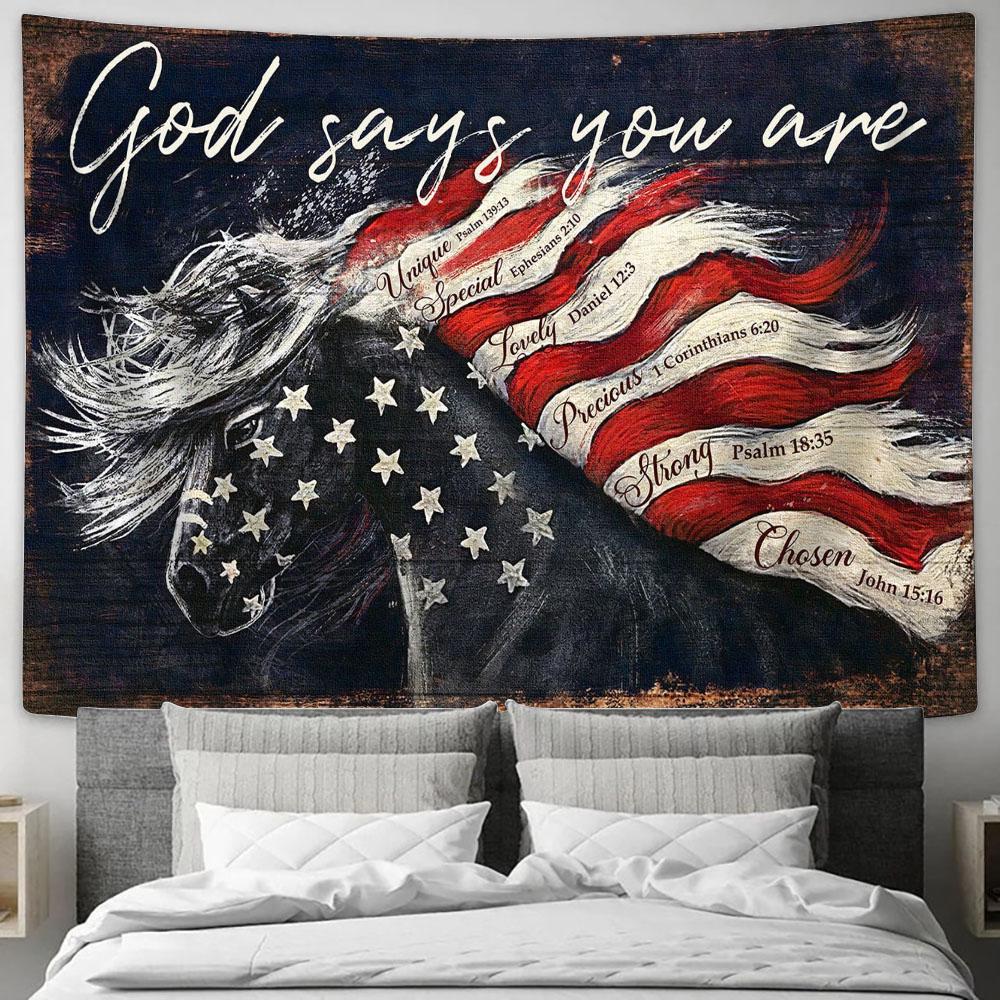 God Says You Are Horse Flag Tapestry Wall Art - Christian Wall Tapestry - Scripture Tapestry Prints