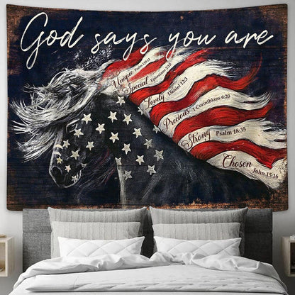 God Says You Are Horse Flag Tapestry Wall Art - Christian Wall Tapestry - Scripture Tapestry Prints