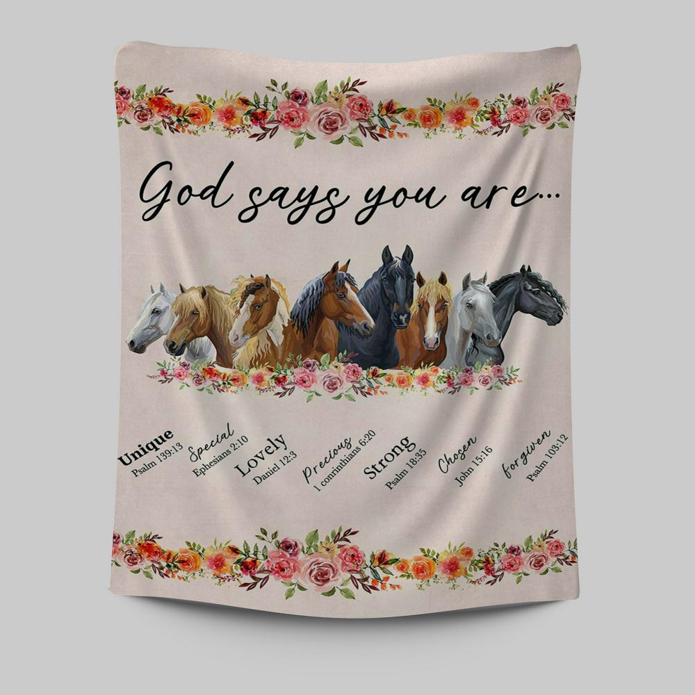 God Says You Are Horse Tapestry Wall Art - Christian Wall Tapestry - Religious Tapestries Wall Hanging Prints