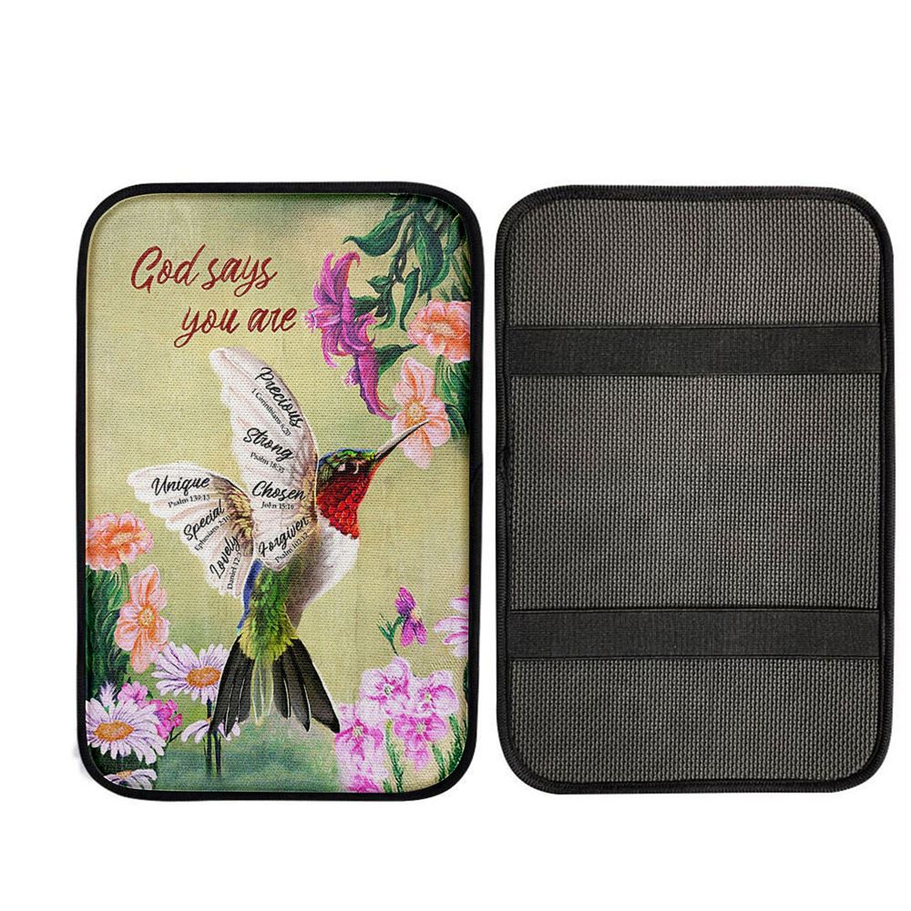 God Says You Are Hummingbird Car Center Console Cover, Christian Car Accessories