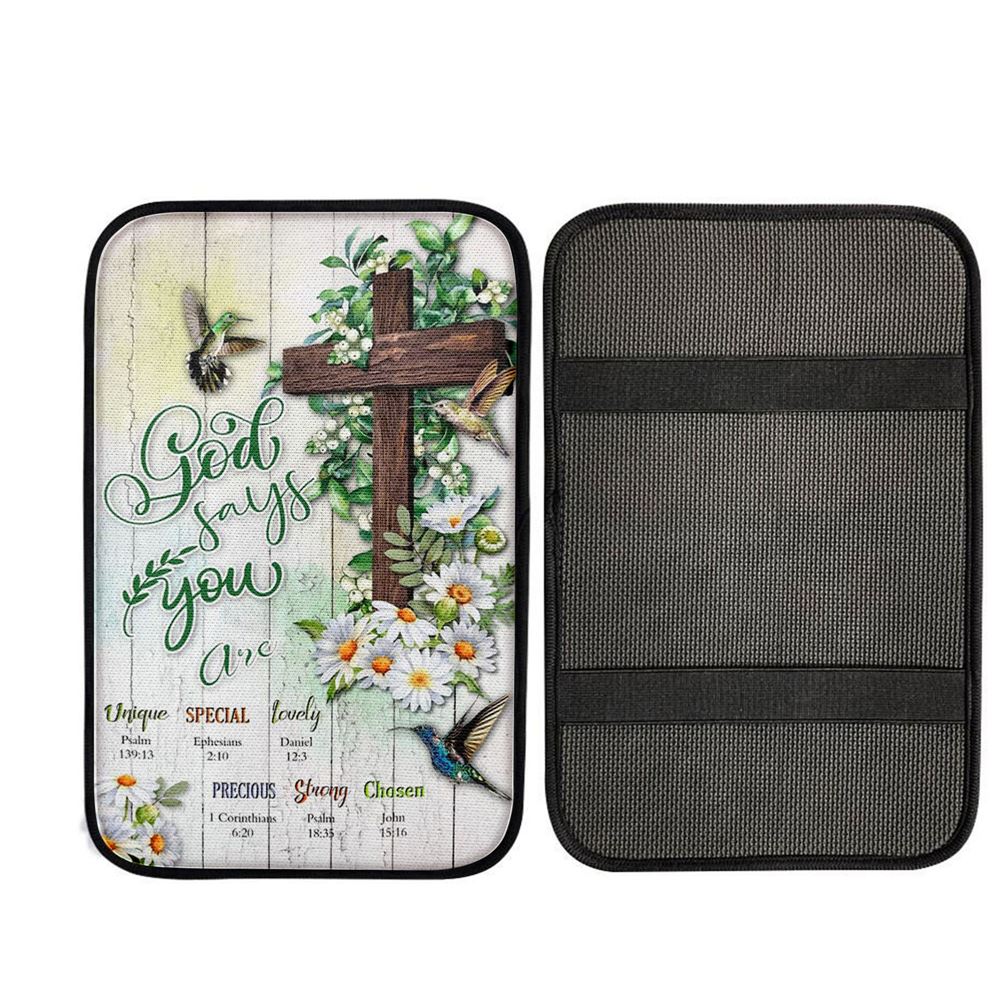 God Says You Are Hummingbird Daisy Car Center Console Cover, Christian Car Accessories