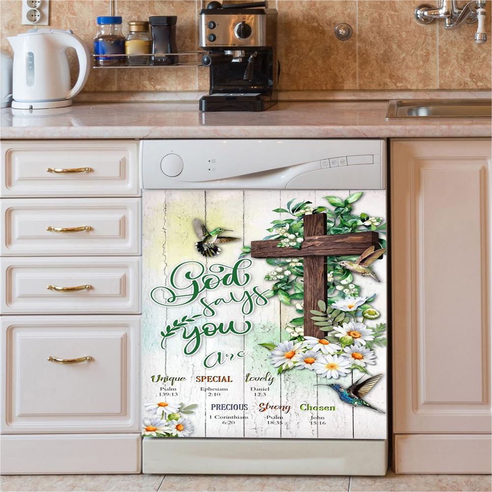 God Says You Are Hummingbird Daisy Dishwasher Cover, Christian Dishwasher Stickers