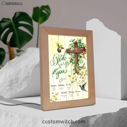 God Says You Are Hummingbird Daisy Frame Lamp Art - Christian Night Light Decor