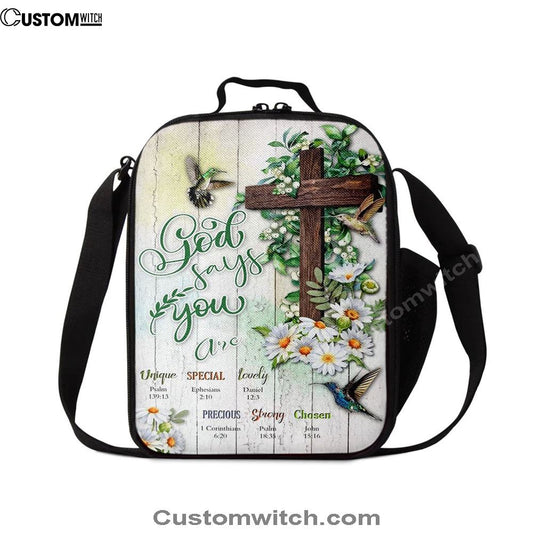 God Says You Are Hummingbird Daisy Lunch Bag, Christian Lunch Bag, Religious Lunch Box For School, Picnic