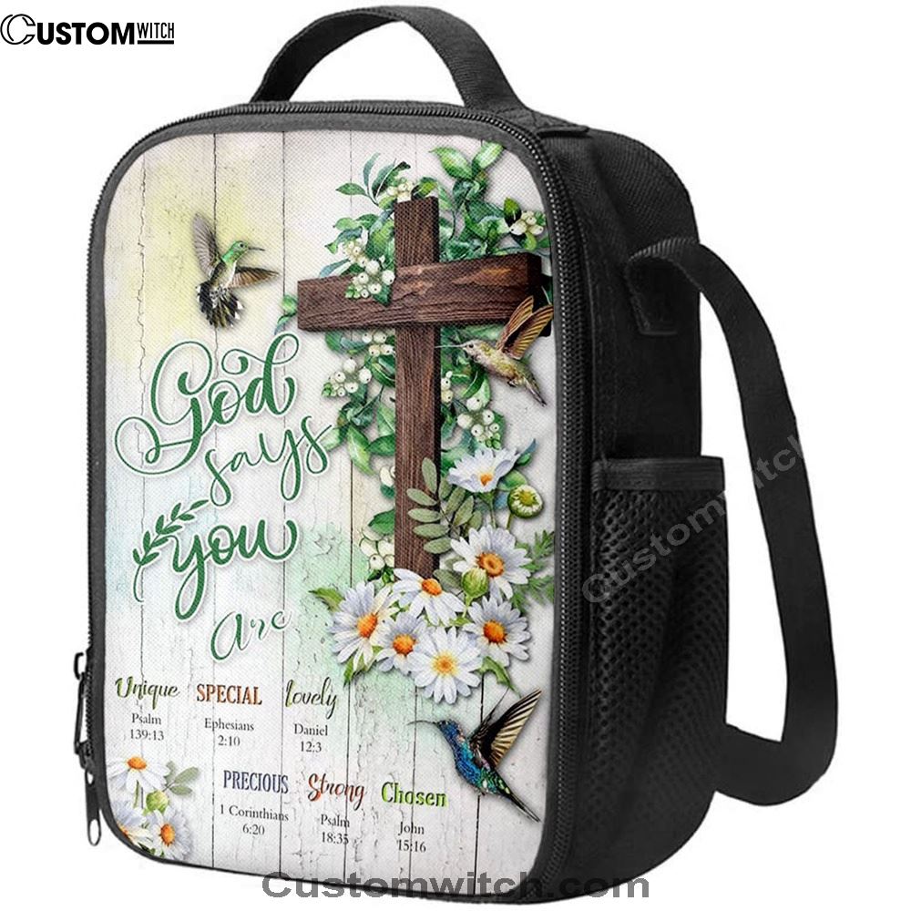 God Says You Are Hummingbird Daisy Lunch Bag, Christian Lunch Bag, Religious Lunch Box For School, Picnic