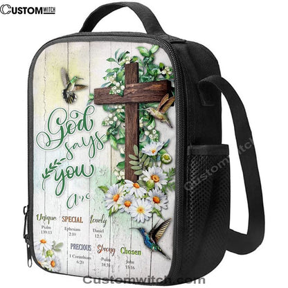 God Says You Are Hummingbird Daisy Lunch Bag, Christian Lunch Bag, Religious Lunch Box For School, Picnic