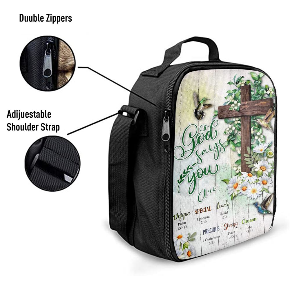 God Says You Are Hummingbird Daisy Lunch Bag, Christian Lunch Bag, Religious Lunch Box For School, Picnic