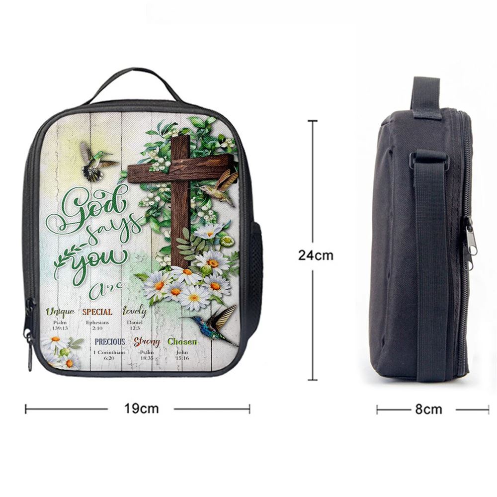 God Says You Are Hummingbird Daisy Lunch Bag, Christian Lunch Bag, Religious Lunch Box For School, Picnic