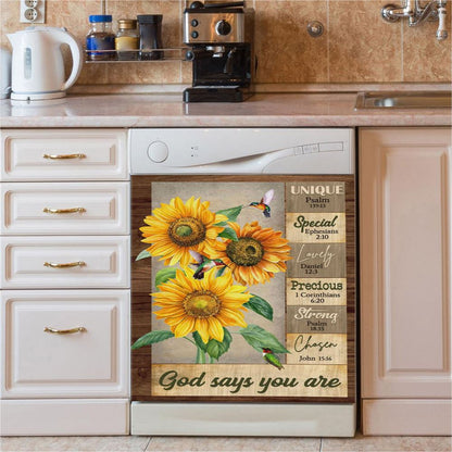God Says You Are Hummingbird Dishwasher Cover, Bible Verse Dishwasher Stickers, Christian Inspirational Kitchen Decor