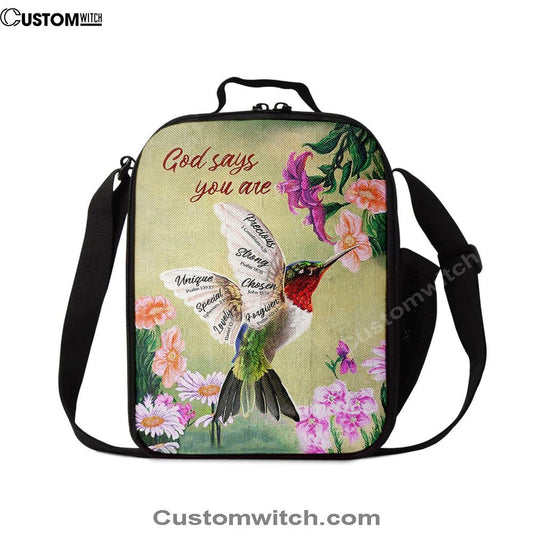 God Says You Are Hummingbird Lunch Bag, Christian Lunch Bag, Religious Lunch Box For School, Picnic
