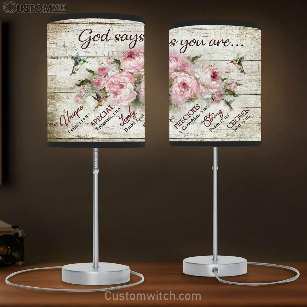 God Says You Are Hummingbird Pink Flower Table Lamb Gift - Bible Verse Table Lamb - Religious Bedroom Decor