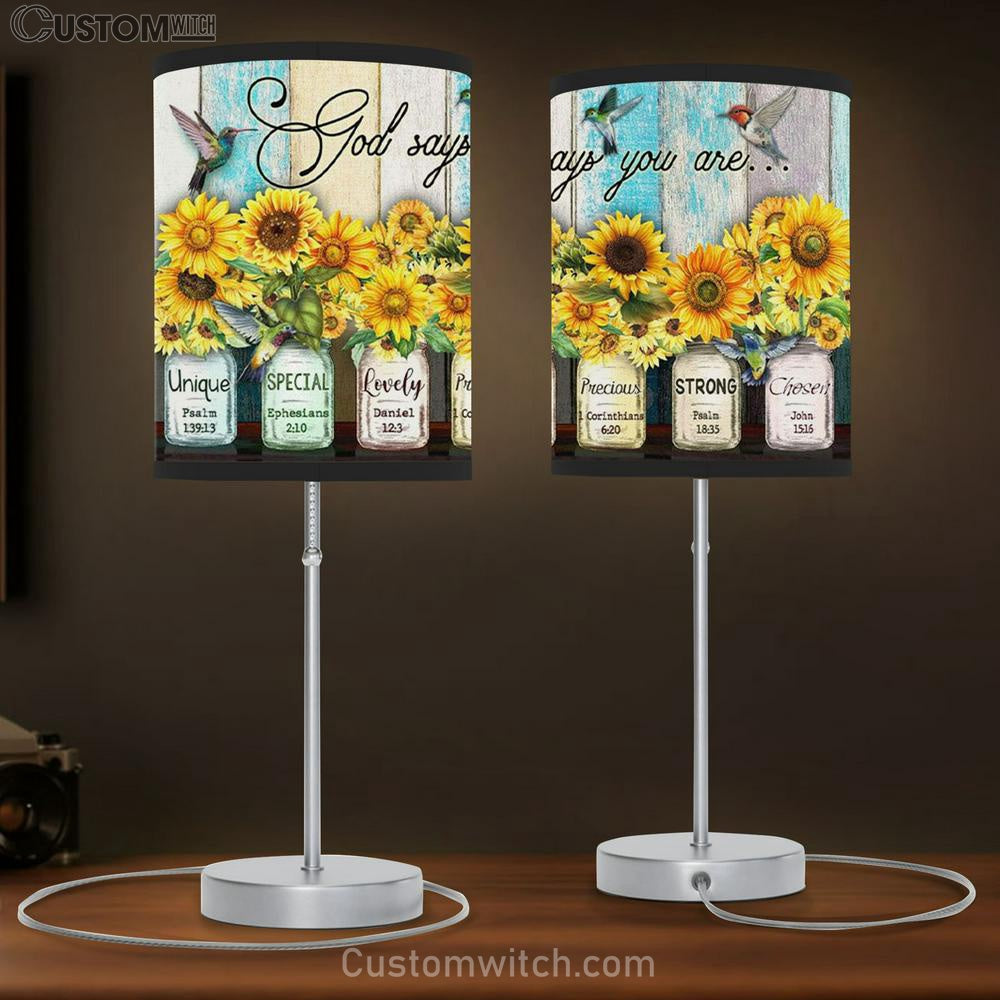 God Says You Are Hummingbird Sunflower Christian Table Lamb Gift - Christian Bedroom Decor
