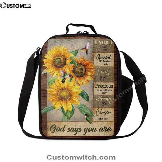 God Says You Are Hummingbird Sunflower Christian Lunch Bag, Christian Lunch Bag, Religious Lunch Box For School, Picnic