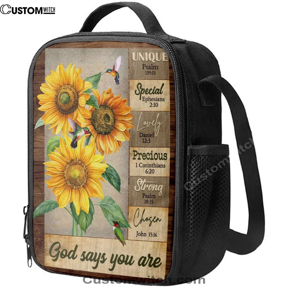 God Says You Are Hummingbird Sunflower Christian Lunch Bag, Christian Lunch Bag, Religious Lunch Box For School, Picnic