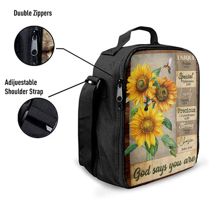 God Says You Are Hummingbird Sunflower Christian Lunch Bag, Christian Lunch Bag, Religious Lunch Box For School, Picnic