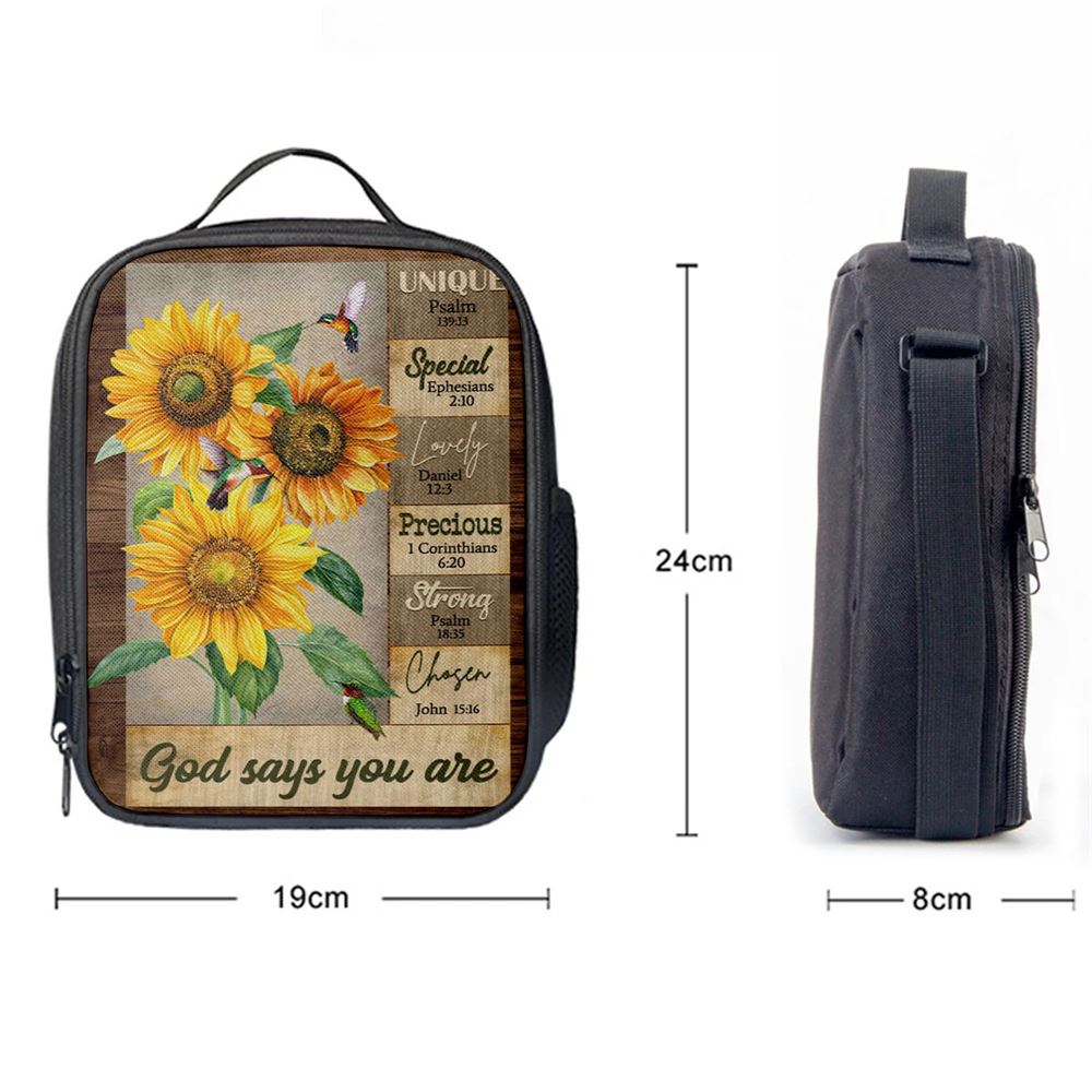 God Says You Are Hummingbird Sunflower Christian Lunch Bag, Christian Lunch Bag, Religious Lunch Box For School, Picnic