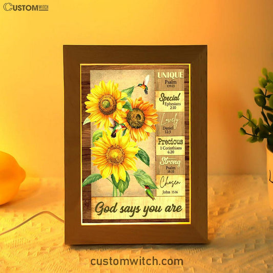 God Says You Are Hummingbird Sunflower Christian Night Light - Bible Verse Decor - Scripture Art