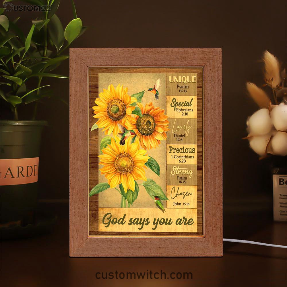 God Says You Are Hummingbird Sunflower Christian Night Light - Bible Verse Decor - Scripture Art