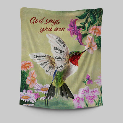 God Says You Are Hummingbird Tapestry Art - Bible Verse Wall Art - Christian Inspirational Wall Decor