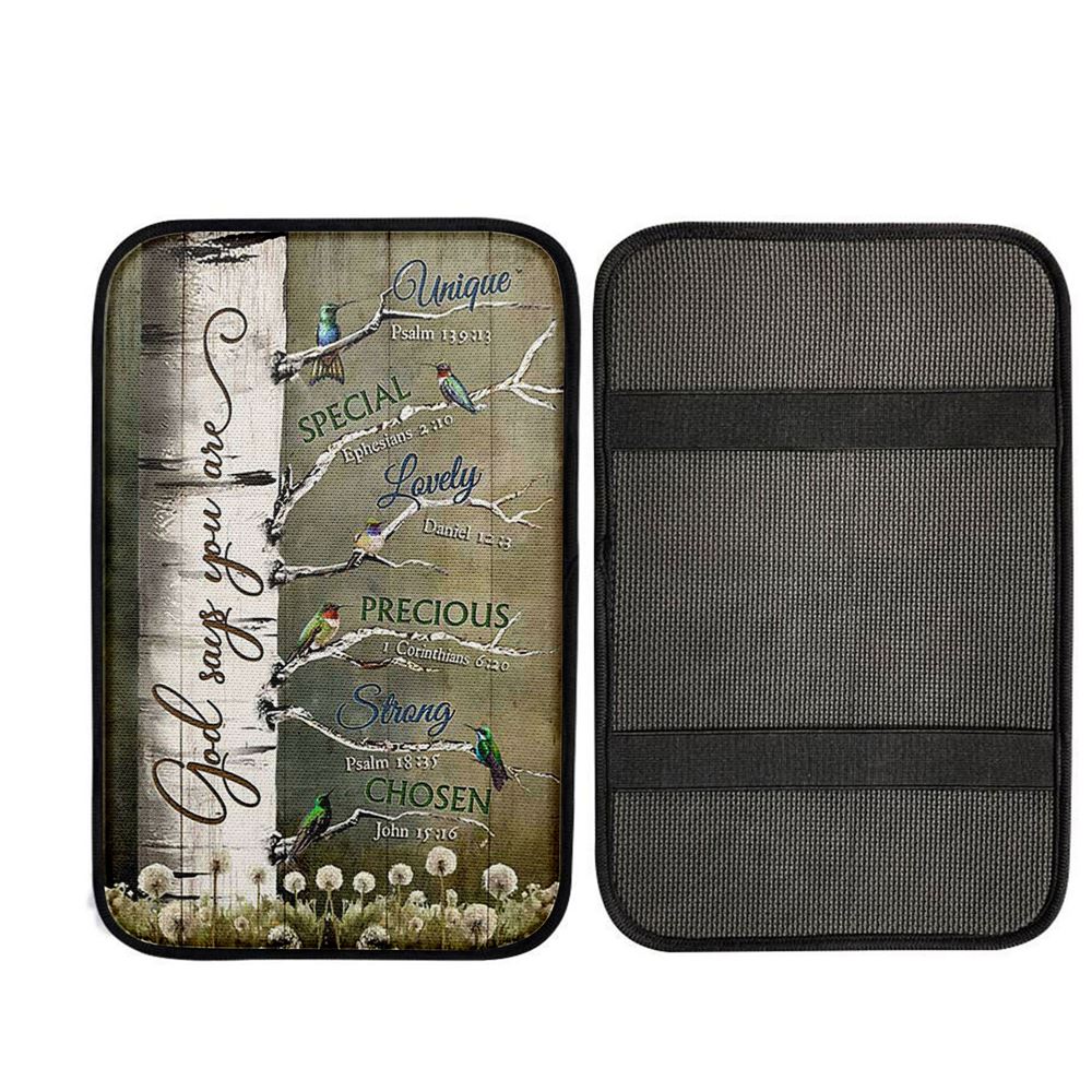 God Says You Are Hummingbirds Dandelion Car Center Console Cover, Religious Car Interior Accessories