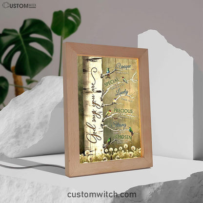 God Says You Are Hummingbirds Dandelion Frame Lamp Art - Bible Verse Wooden Lamp - Inspirational Art - Christian Home Decor