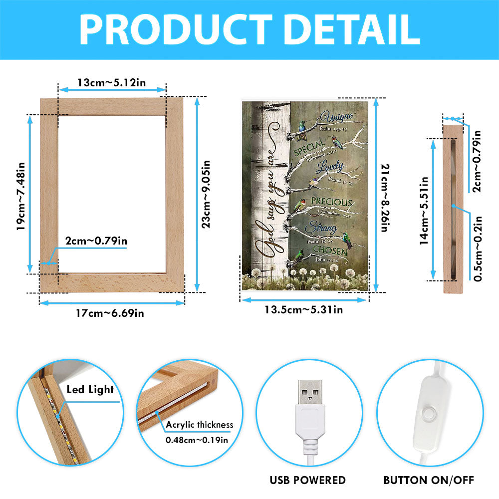 God Says You Are Hummingbirds Dandelion Frame Lamp Art - Bible Verse Wooden Lamp - Inspirational Art - Christian Home Decor