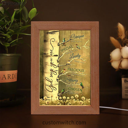 God Says You Are Hummingbirds Dandelion Frame Lamp Art - Bible Verse Wooden Lamp - Inspirational Art - Christian Home Decor
