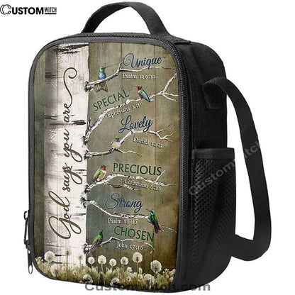 God Says You Are Hummingbirds Dandelion Lunch Bag, Christian Lunch Bag, Religious Lunch Box For School, Picnic