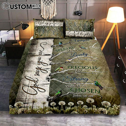 God Says You Are Hummingbirds Dandelion Quilt Bedding Set Bedroom - Bible Verse Quilt Bedding Set Art - Christian Home Decor