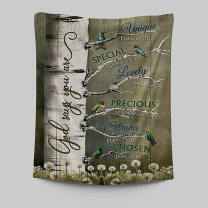 God Says You Are Hummingbirds Dandelion Tapestry Wall Art - Bible Verse Tapestry Art - Inspirational Art -  Christian Indoor Wall Tapestries