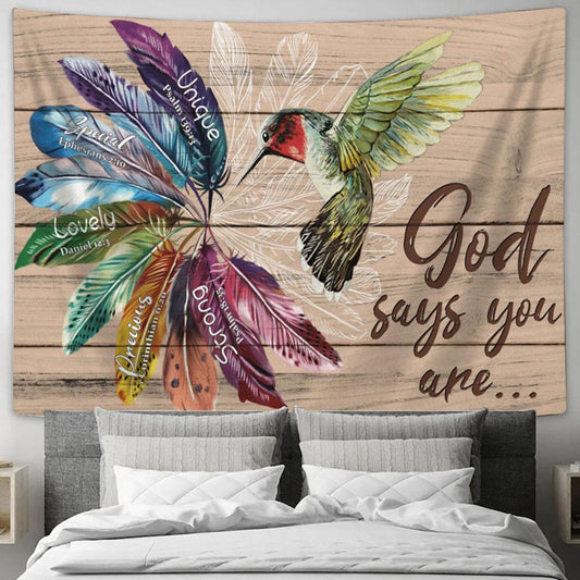 God Says You Are Hummingbirds Large Tapestry Art - Christian Wall Art Home Decor - Religious Tapestry Prints