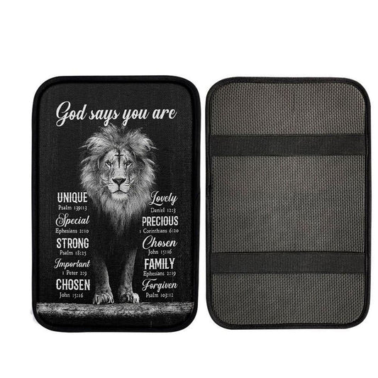 God Says You Are Lion Of Judah Cross Car Center Console Cover, Religious Car Interior Accessories