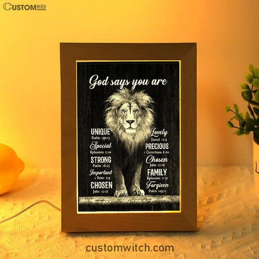 God Says You Are Lion Of Judah Cross Frame Lamp Art - Bible Verse Art - Christian Inspirational Decor