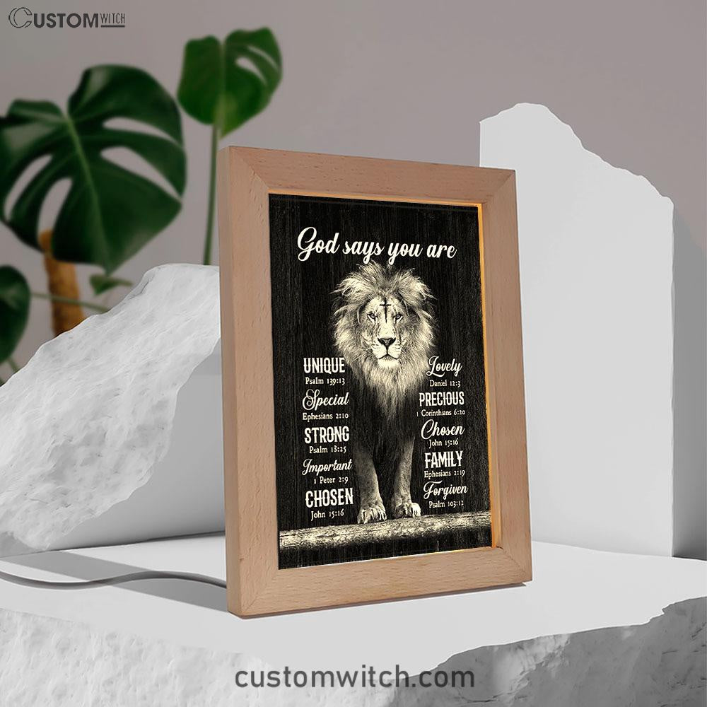 God Says You Are Lion Of Judah Cross Frame Lamp Art - Bible Verse Art - Christian Inspirational Decor